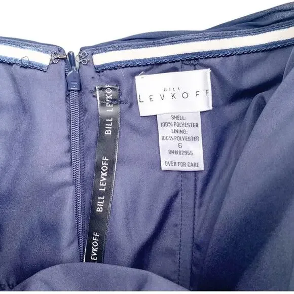 Bill Levkoff Chiffon Short Strapless Dress Sweetheart Neckline Navy 6 Bridesmaid - Picture 3 of 12